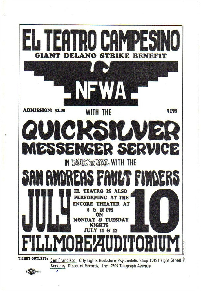 AOR2.069 - Quicksilver Messenger Service Handbill - Dalano Strike Benefit - Fillmore Auditorium - Condition - 1.5