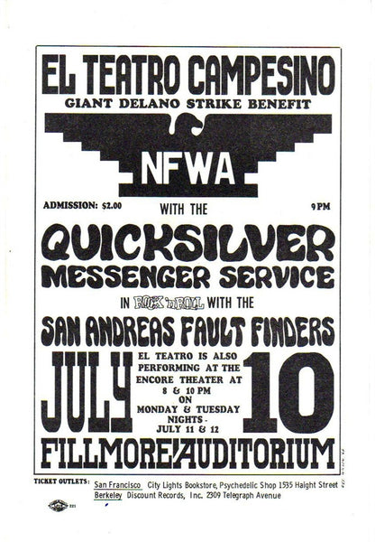 AOR2.069 - Quicksilver Messenger Service Handbill - Dalano Strike Benefit - Fillmore Auditorium - Condition - 1.5