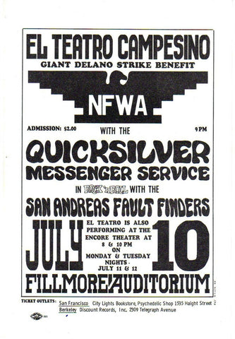 AOR2.069 - Quicksilver Messenger Service Handbill - Dalano Strike Benefit - Fillmore Auditorium - Condition - 1.5