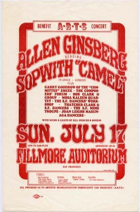 AOR2.075 - Allen Ginsberg Handbill - ARTS Benefit - Fillmore Auditorium - Condition - 1.5