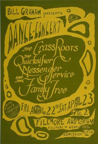 BG000 - Grass Roots Poster - Fillmore Auditorium (22 - Apr - 66) Condition - 2.5