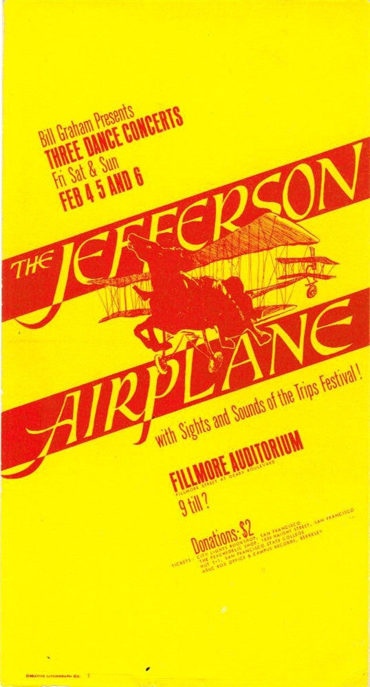 BG001 - Jefferson Airplane Postcard - Fillmore Auditorium (04 - Feb - 66) Condition - 1