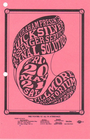 BG007 - Quicksilver Messenger Service Handbill - holes punched - Fillmore Auditorium (20 - May - 66) Condition - 2