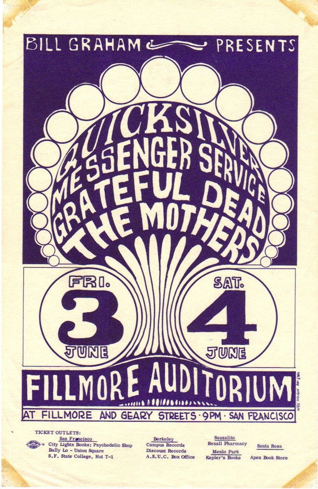 BG009 - Quicksilver Messenger Service Handbill - tape stains - Fillmore Auditorium (03 - Jun - 66) Condition - 2