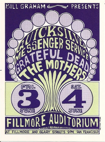 BG009 - Quicksilver Messenger Service Postcard - Fillmore Auditorium (03 - Jun - 66) Condition - 1