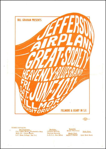 BG010 - Jefferson Airplane Handbill - Fillmore Auditorium (10 - Jun - 66) Condition - 2