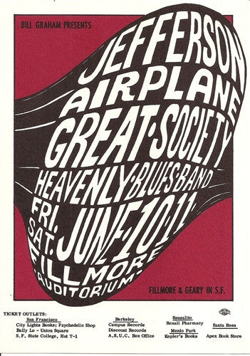 BG010 - Jefferson Airplane Postcard - Fillmore Auditorium (10 - Jun - 66) Condition - 1