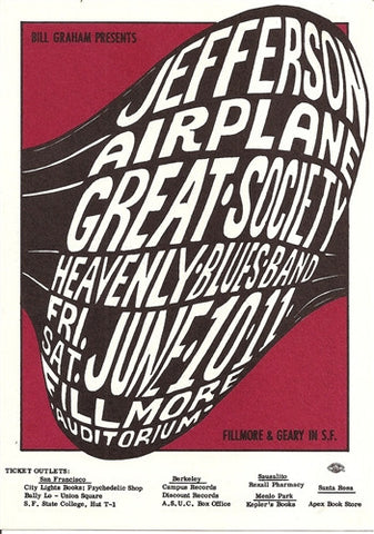 BG010 - Jefferson Airplane Postcard - Fillmore Auditorium (10 - Jun - 66) Condition - 1