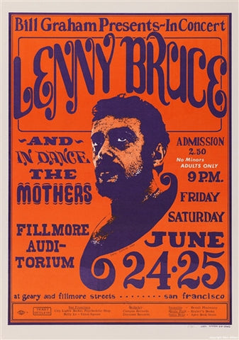 BG013 - Lenny Bruce Poster - 2nd print - Wes Wilson Signed  - Fillmore Auditorium (24 - Jun - 66) Condition - 1