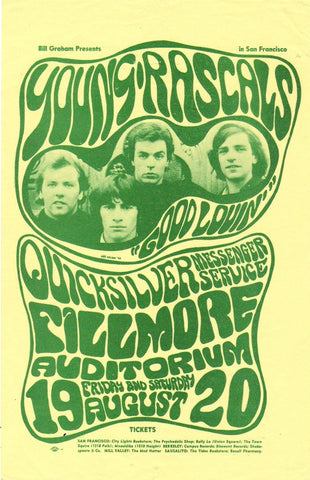 BG024 - The Young Rascals Handbill - Fillmore Auditorium (19 - Aug - 66) Condition - 2