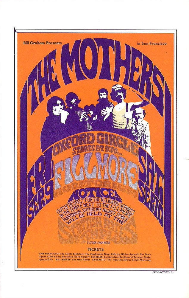 BG027 - Mothers of Invention Postcard - Fillmore Auditorium (09 - Sep - 66) Condition - 1