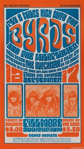 BG028 - The Byrds Postcard - Fillmore Auditorium (16 - Sep - 66) Condition - 1.5