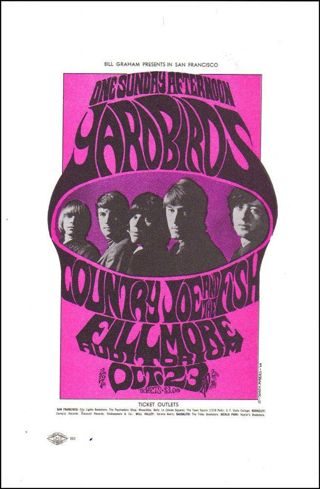 BG033 - Yardbirds Handbill - Fillmore Auditorium (23 - Oct - 66) Condition - 1.5