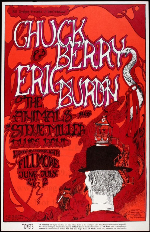 BG070 - Chuck Berry Poster - Fillmore Auditorium (27 - Jun - 67) Condition - 1.5