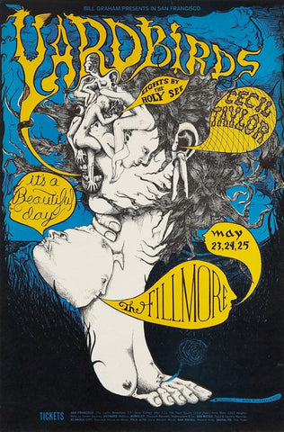 BG121 - Yardbirds Poster - Fillmore Auditorium (23 - May - 68) Condition - 1.5