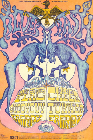 BG128 - Electric Flag Poster - signed - Fillmore Auditorium (09 - Jul - 68) Condition - 1