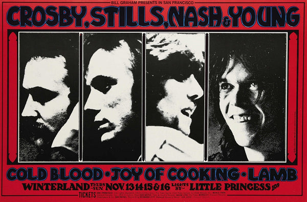 BG200 - Crosby, Stills, Nash and Young Poster - Winterland (13 - Nov - 69) Condition - 1.5