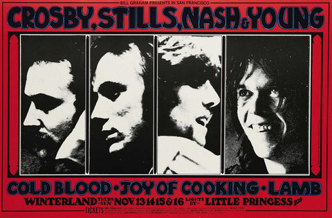 BG200 - Crosby, Stills, Nash and Young Poster - Winterland (13 - Nov - 69) Condition - 1.5