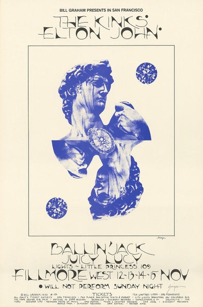 BG256 - Kinks Poster - Fillmore Auditorium (12 - Nov - 70) Condition - 1.5