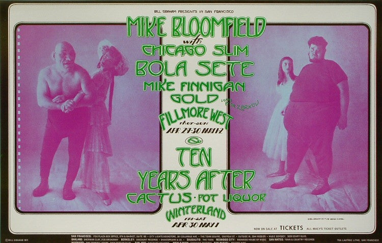 BG278 - Mike Bloomfield with Chicago Slim Poster - Fillmore Auditorium (29 - Apr - 71) Condition - 1.5