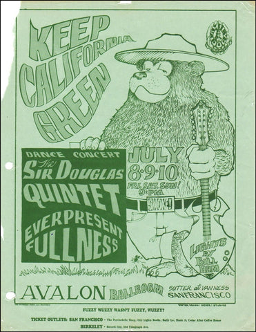 FD016 - Sir Douglas Quintet Handbill - Avalon Ballroom (08 - Jul - 66) Condition - 2.5