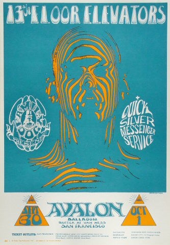 FD028 - 13th Floor Elevators Poster - Orange Version - Avalon Ballroom (30 - Sep - 66) Condition - 2