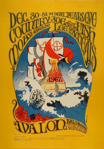 FD041 - Country Joe & the Fish Poster - Mouse & Kelley Signed - 2nd Print - Avalon Ballroom (30 - Dec - 66) Condition - 1.5