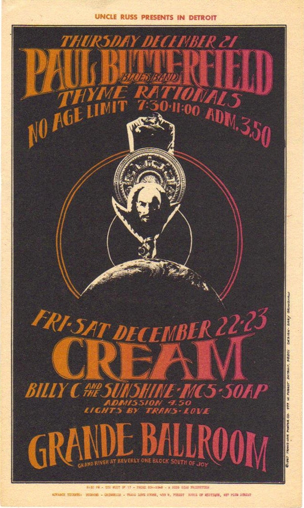 GB15 - The Crazy World of Arthur Brown Postcard - Grande Ballroom (29 - May - 68) Condition - 1.5