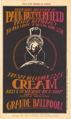 GB15 - The Crazy World of Arthur Brown Postcard - Grande Ballroom (29 - May - 68) Condition - 1.5